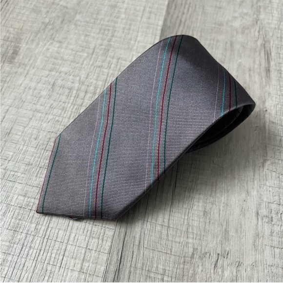 PAUL STUART VINTAGE SILK HANDMADE STRIPED TIE GRAY - Picture 2 of 9